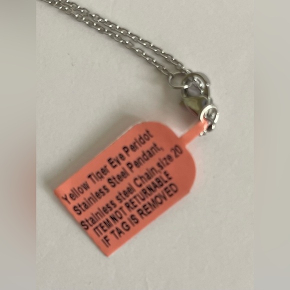 NEW Stainless Steel Necklace with Yellow Tiger Eye Peridot Cross Pendant - Picture 3 of 7